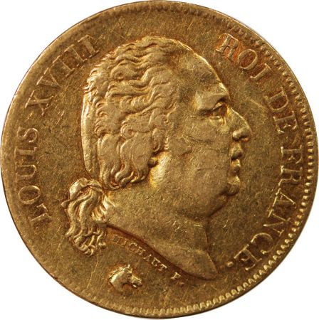 LOUIS XVIII - 40 FRANCS OR 1818 W LILLE