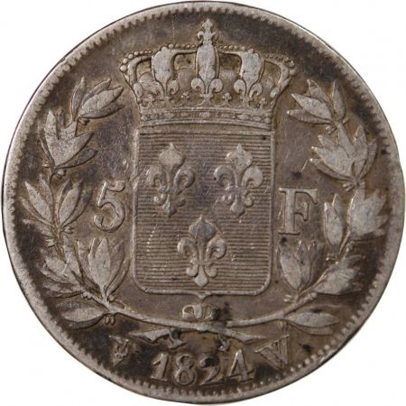 LOUIS XVIII - 5 FRANCS 1824 W LILLE