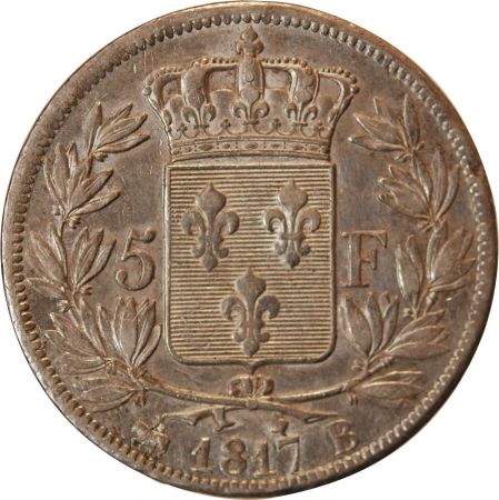 LOUIS XVIII - 5 FRANCS ARGENT 1817 B ROUEN