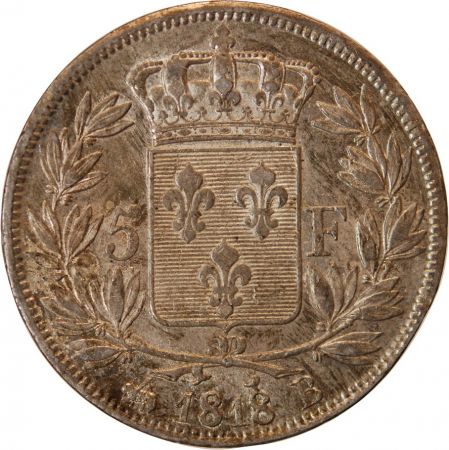 LOUIS XVIII - 5 FRANCS ARGENT 1818 B ROUEN