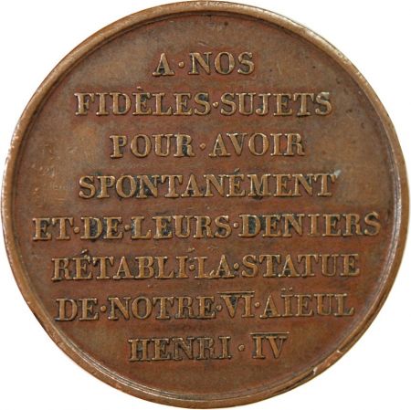 LOUIS XVIII - MEDAILLE - RETABLISSEMENT DE LA STATUE D\'HENRI IV (1817)