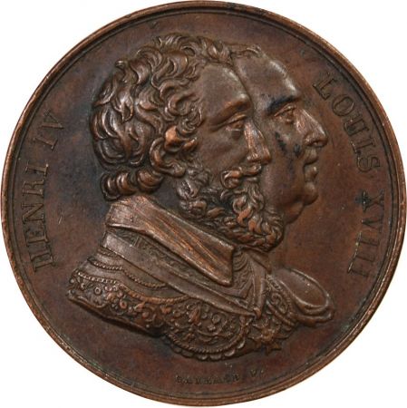 LOUIS XVIII  RETABLISSEMENT DE LA STATUE D\'HENRI IV - MEDAILLE CUIVRE 1817