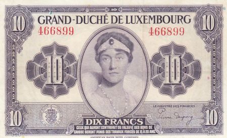 Luxembourg 10 Francs Grande Duchesse Charlotte - 1944 - TTB