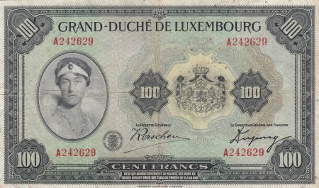 Luxembourg 100 Francs Grand Duchesse Charlotte - Femme et Globe - 1944 Série A