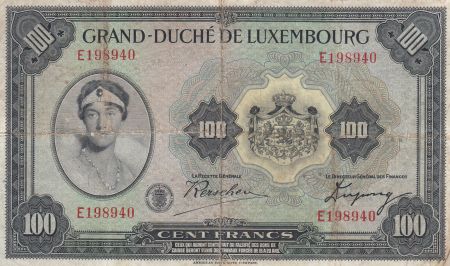 Luxembourg 100 Francs Grand Duchesse Charlotte - Femme et Globe - 1944 Série E