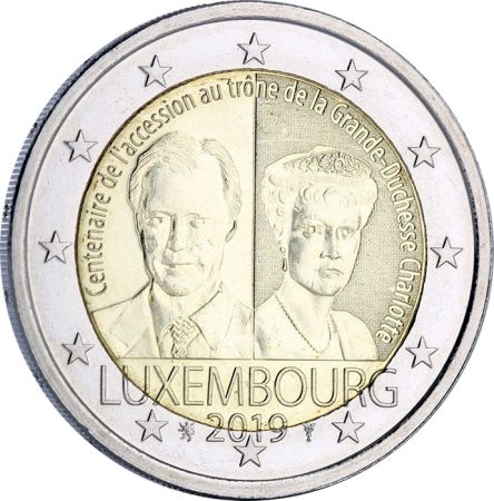 Luxembourg 2 EUROS COMMÉMO UNC LUXEMBOURG 2019 - 100 ans de l\'accession au trône de la Grande-Duchesse Charlotte