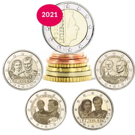 Luxembourg LOT Série Euro Luxembourg 2021 + 4 X 2 EUROS COMMÉMO LUXEMBOURG 2021 - 100 ans du Prince Jean et 40 ans du mariage du