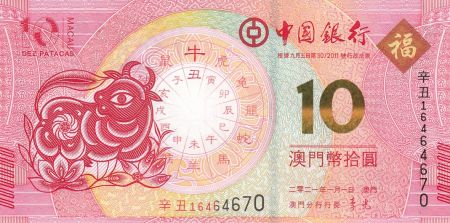 Macao 10 Patacas Année du Buffle - Banco da China - 2021 - Neuf