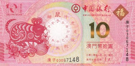 Macao 10 Patacas Année du Rat - Banco da China - 2020 - Neuf