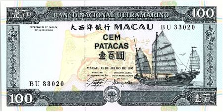 Macao 100 Patacas, Jonque - Cité - 1992 P.68