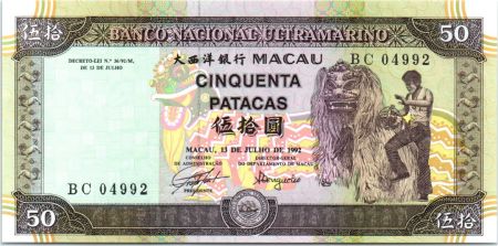 Macao 50 Patacas Danseur, Dragon - Pont et ville - 1992