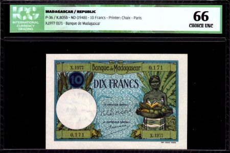 Madagascar 10 Francs Femme et fruits - 1948 - ICG UNC66