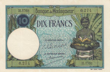 Madagascar 10 Francs Jeune fille - ND1927-37 Série H.1768