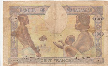 Madagascar 100 Francs ND1937 - Famille, Agriculture et Industrie