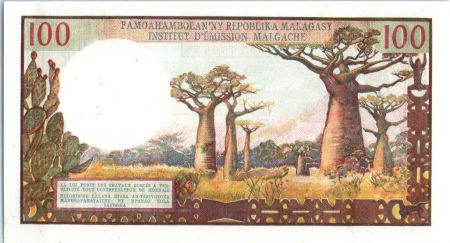 Madagascar 100 Francs Tissage , Arbres  - 1966