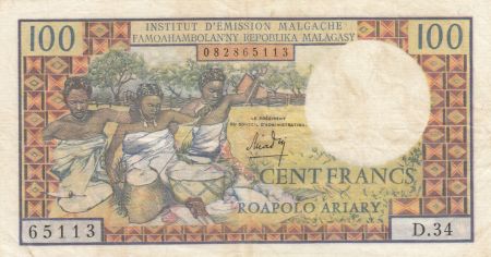 Madagascar 100 Francs Tissage , Arbres  - 1966 Série D.34