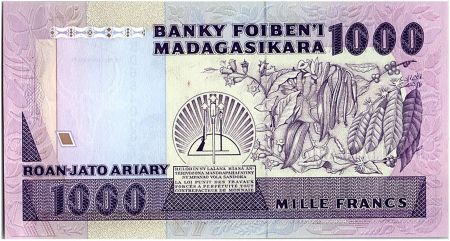 Madagascar 1000 Francs - Musicien - Fleurs - 1993