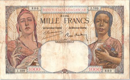Madagascar 1000 Francs République et femme africaine - 1937
