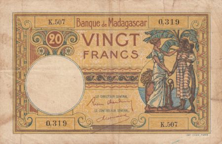 Madagascar 20 Francs France, femme malgache - ND (1937-47) - Série K.507 - TB