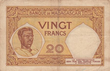 Madagascar 20 Francs France, femme malgache - ND (1937-47) - Série K.507 - TB