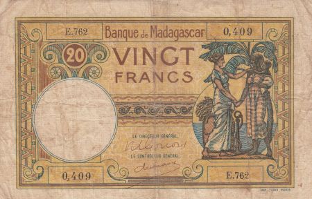 Madagascar 20 Francs France, femme malgache - ND (1948) - Série E.762 - TB