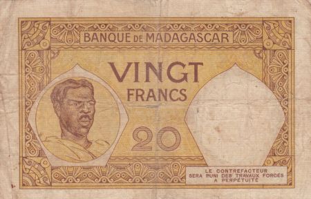 Madagascar 20 Francs France, femme malgache - ND (1948) - Série E.762 - TB