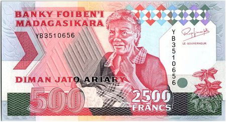 Madagascar 2500 Francs - Femme agée - Animaux - 1993