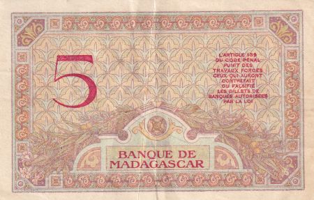 Madagascar 5 Francs - Déesse Junon - ND (1937) - Sign. Chaudun - Série B.3042 - P.35