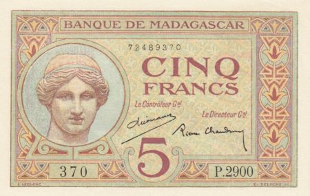 Madagascar 5 Francs Déesse Junon - 1937 - Sign. Chaudun