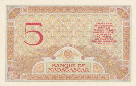 Madagascar 5 Francs Déesse Junon - 1937 - Sign. Chaudun