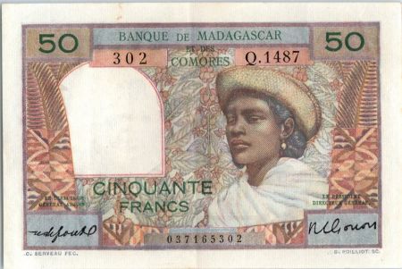 Madagascar 50 Francs - 1951 - Femme à chapeau