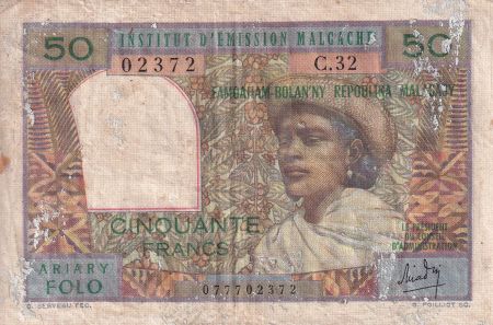 Madagascar 50 Francs - Femme à chapeau - ND (1969) - Série C.32 - P.61