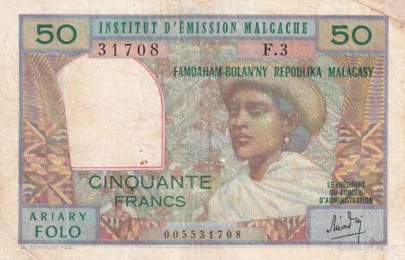 Madagascar 50 Francs - Femme à chapeau - ND (1969) - Série F.3 - P.61