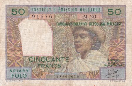 Madagascar 50 Francs - Femme à chapeau - ND (1969) - Série M.20 - P.61