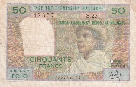Madagascar 50 Francs - Femme à chapeau - ND (1969) - Série S.23 - P.61