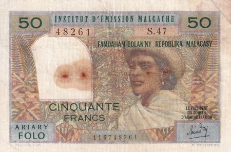 Madagascar 50 Francs - Femme à chapeau - ND (1969) - Série S.47 - P.61