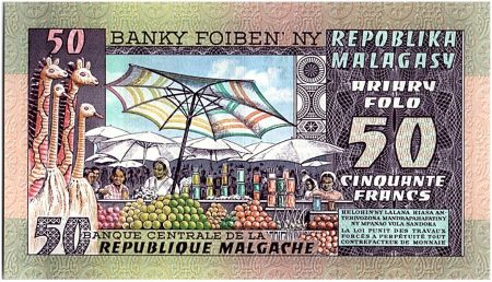 Madagascar 50 Francs - Jeune Homme  - Marchandes - 1974