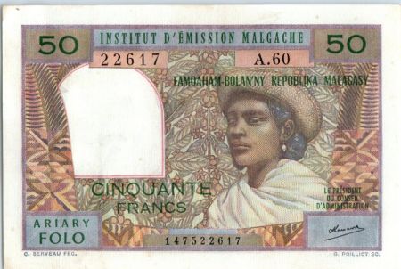 Madagascar 50 Francs Femme à chapeau - 1969 - A.60