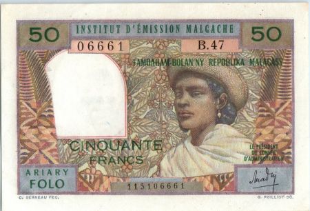 Madagascar 50 Francs Femme à chapeau - 1969 - B.47