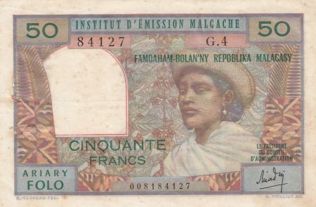 Madagascar 50 Francs Femme à chapeau - 1969 - Série G.4 - TTB + - P.61