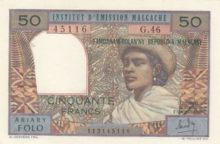 Madagascar 50 Francs Femme à chapeau - 1969 - Série G.46