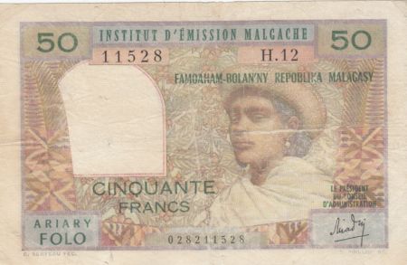 Madagascar 50 Francs Femme à chapeau - 1969 - Série H.12 - TB - P.61