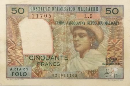 Madagascar 50 Francs Femme à chapeau - 1969 - Série L.9 - TB+