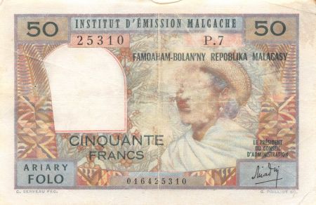 Madagascar 50 Francs Femme à chapeau - 1969 - Série P.7 - PTB