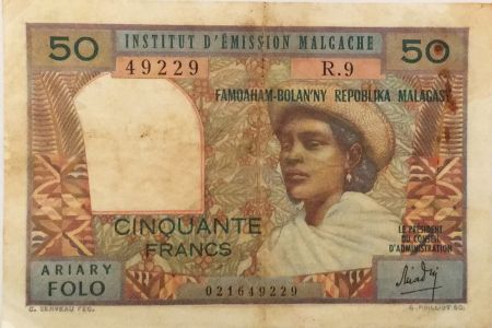 Madagascar 50 Francs Femme à chapeau - 1969 - Série R.9 - TB+