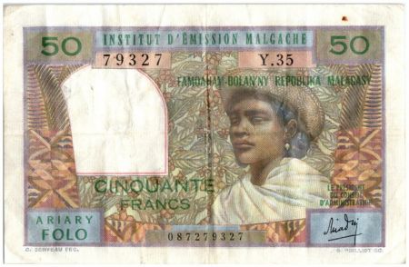 Madagascar 50 Francs Femme à chapeau - 1969