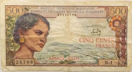 Madagascar 500 Francs Femme - ND (1966) Série N.1 - TB+