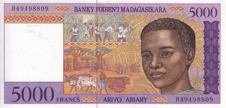 Madagascar 5000 Francs - Agriculture - Animaux - ND (1995) - Série B - P.78b