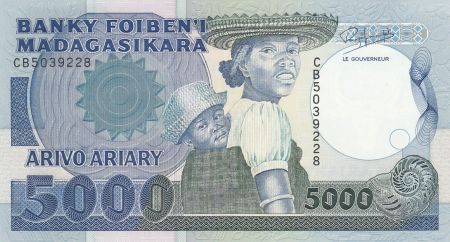 Madagascar 5000 Francs Femme et enfant - 1988