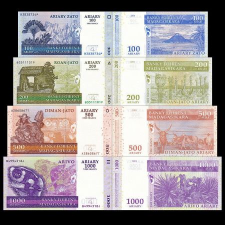 Madagascar Série 4 billets : 100, 200, 500, 1000 Ariary - 2004-2014 Neuf